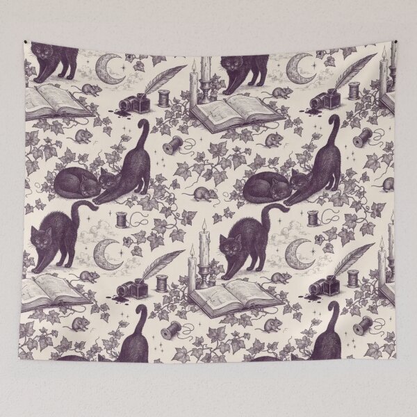 Item preview, Black Cat Candlelight Toile Pattern Witchy Vintage designed and sold by StickyGuys.