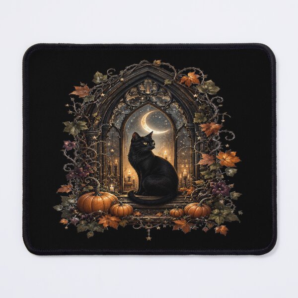 Item preview, Black Cat in Gothic Autumn Window designed and sold by SasmitaStudioCo.