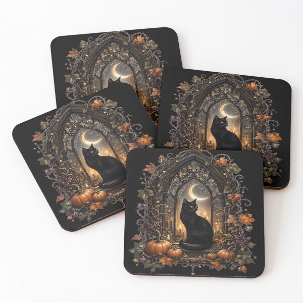 Item preview, Black Cat in Gothic Autumn Window designed and sold by SasmitaStudioCo.