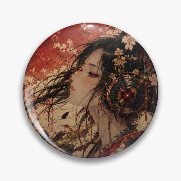 Item preview, Cyberpunk Geisha with Cherry Blossoms – Futuristic Japanese Art designed and sold by Japan-kanji-ya.