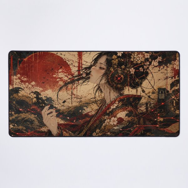 Item preview, Cyberpunk Geisha with Cherry Blossoms – Futuristic Japanese Art designed and sold by Japan-kanji-ya.