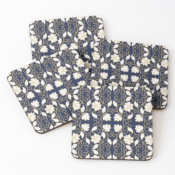 Item preview, Navy Blue and Gold Floral Damask Seamless Pattern designed and sold by 555Design.