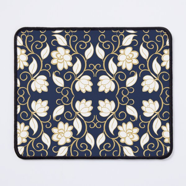 Item preview, Navy Blue and Gold Floral Damask Seamless Pattern designed and sold by 555Design.