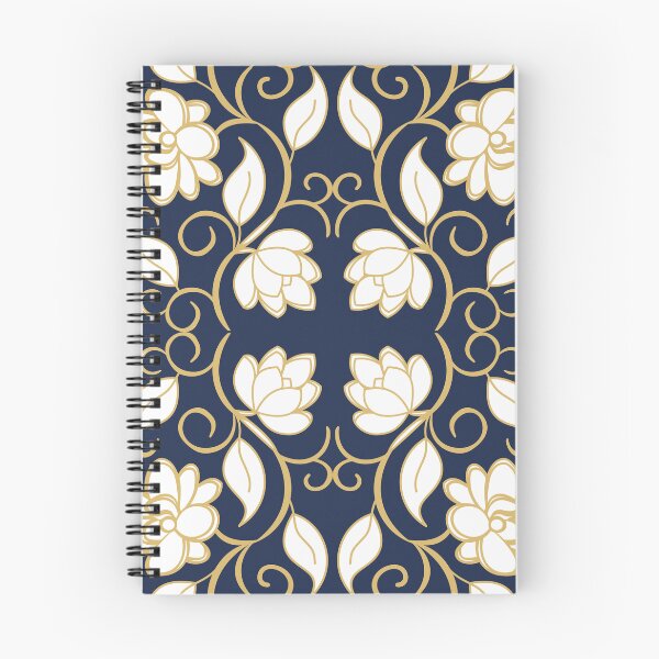 Item preview, Navy Blue and Gold Floral Damask Seamless Pattern designed and sold by 555Design.