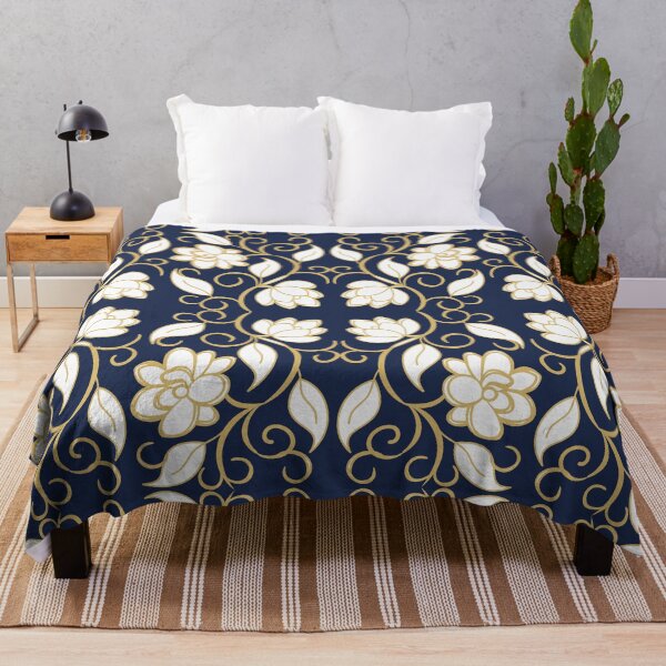 Item preview, Navy Blue and Gold Floral Damask Seamless Pattern designed and sold by 555Design.