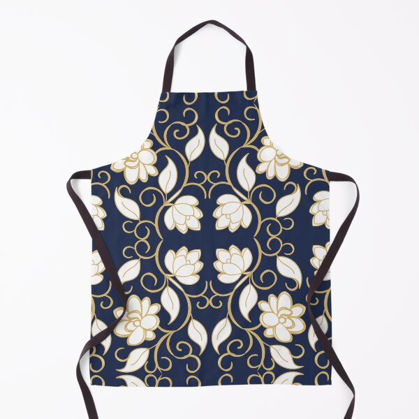 Item preview, Navy Blue and Gold Floral Damask Seamless Pattern designed and sold by 555Design.