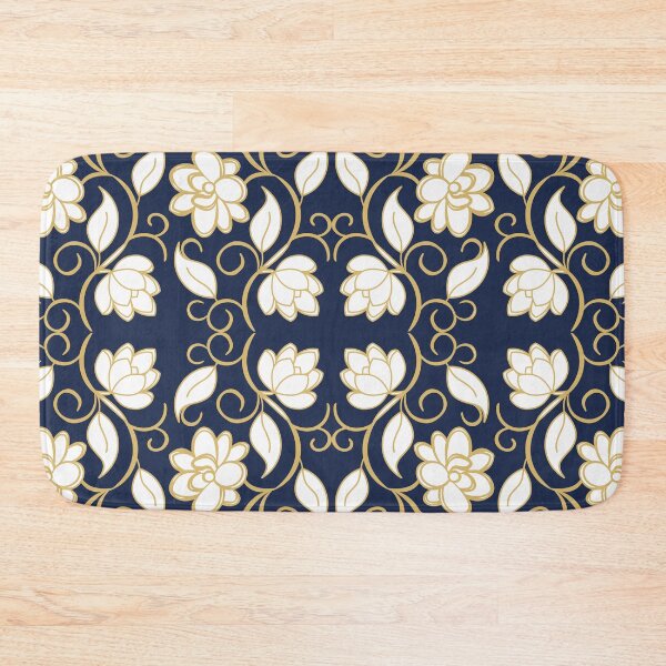 Item preview, Navy Blue and Gold Floral Damask Seamless Pattern designed and sold by 555Design.