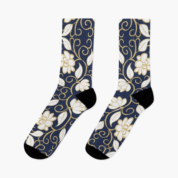 Item preview, Navy Blue and Gold Floral Damask Seamless Pattern designed and sold by 555Design.