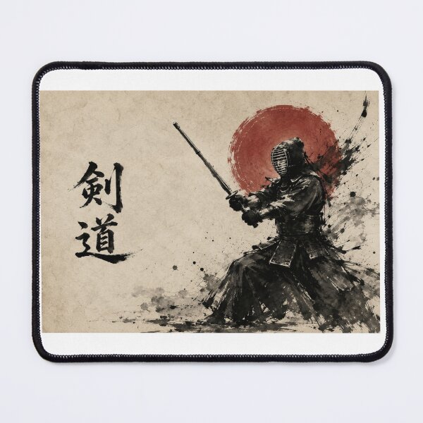 Item preview, Kendo 剣道 - Japanese Sumi-e Ink Painting with Red Sun designed and sold by KeisJapan.