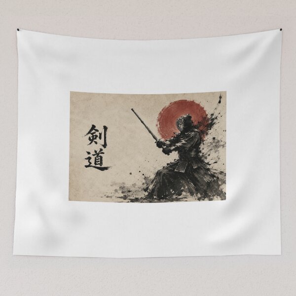 Item preview, Kendo 剣道 - Japanese Sumi-e Ink Painting with Red Sun designed and sold by KeisJapan.