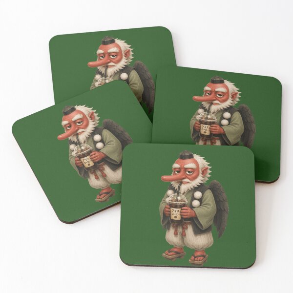Item preview, Tengu Drinking Iced Coffee | Cute Japanese Yokai Coffee Art designed and sold by TheTrendsDesk.