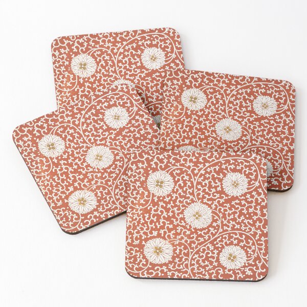 Item preview, Vintage Red Chinese Chrysanthemum Scroll Pattern  designed and sold by The Ravens Ballad.