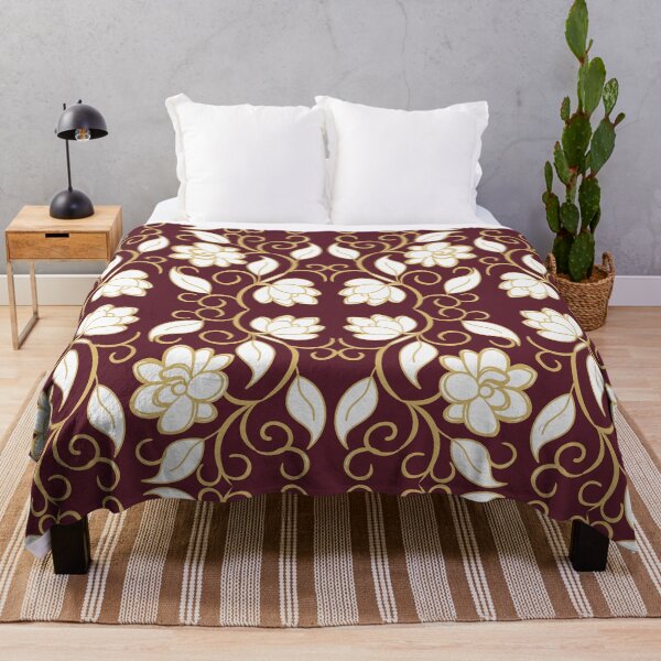 Item preview, Burgundy and Gold Floral Damask Seamless Pattern designed and sold by 555Design.