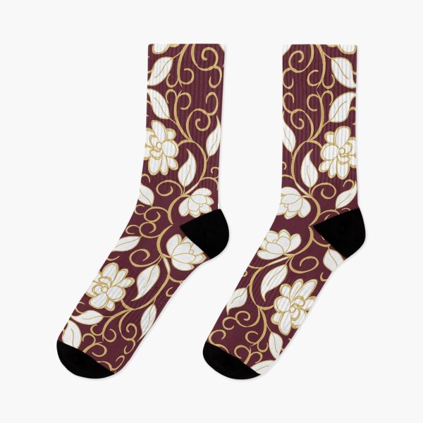 Item preview, Burgundy and Gold Floral Damask Seamless Pattern designed and sold by 555Design.