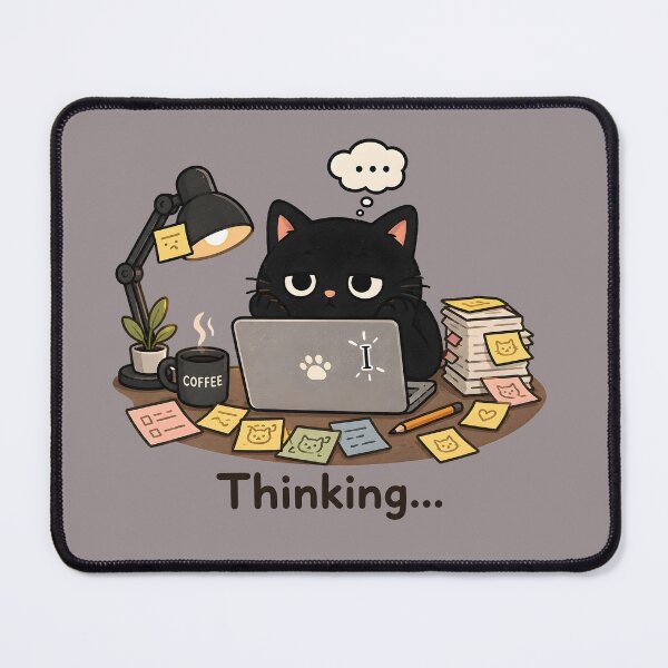 Item preview, Thinking Funny Black Cat Tired at Work Laptop  designed and sold by ChubbyGoong.