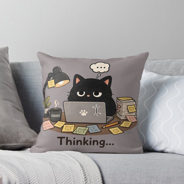 Item preview, Thinking Funny Black Cat Tired at Work Laptop  designed and sold by ChubbyGoong.