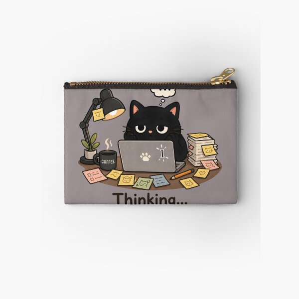 Item preview, Thinking Funny Black Cat Tired at Work Laptop  designed and sold by ChubbyGoong.