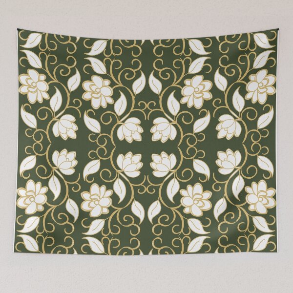 Item preview, Olive Green and Gold Floral Damask Seamless Pattern designed and sold by 555Design.