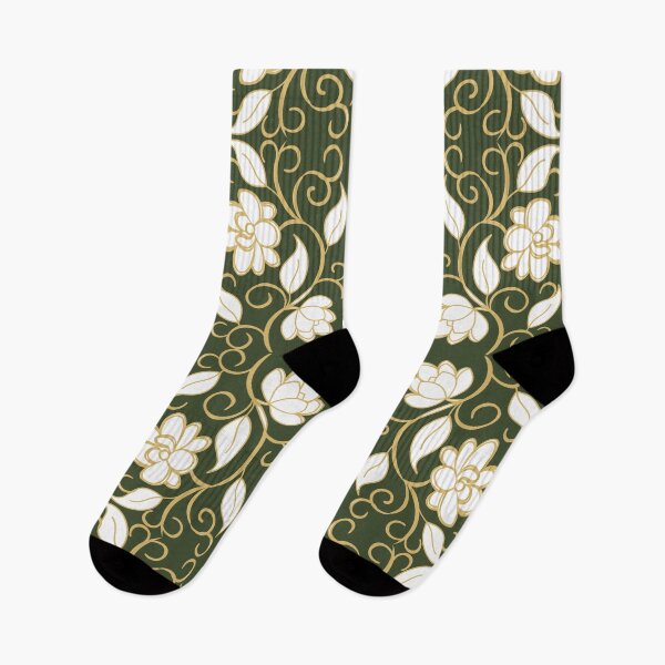 Item preview, Olive Green and Gold Floral Damask Seamless Pattern designed and sold by 555Design.
