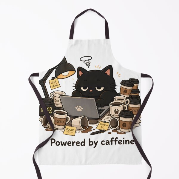 Item preview, Powered By Caffeine Cute Tired Black Cat Late Night Coffee  designed and sold by ChubbyGoong.