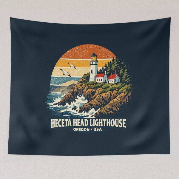 Item preview, Heceta Head Lighthouse Oregon Vintage Retro Travel Shirt | Pacific Coast Coastal Adventure Lighthouse designed and sold by Globalcitytees.