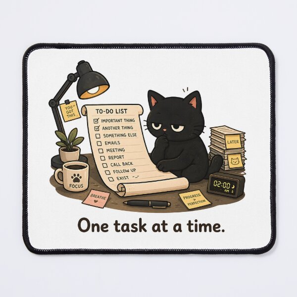 Item preview, One Task At A Time Cute Tired Black Cat To Do List designed and sold by ChubbyGoong.