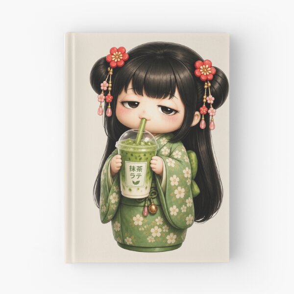 Item preview, Kokeshi Girl Drinking Matcha Latte | Cute Japanese Café Illustration designed and sold by TheTrendsDesk.
