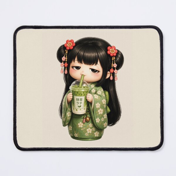 Item preview, Kokeshi Girl Drinking Matcha Latte | Cute Japanese Café Illustration designed and sold by TheTrendsDesk.