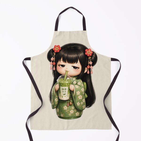 Item preview, Kokeshi Girl Drinking Matcha Latte | Cute Japanese Café Illustration designed and sold by TheTrendsDesk.