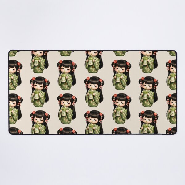Item preview, Kokeshi Girl Drinking Matcha Latte | Cute Japanese Café Illustration designed and sold by TheTrendsDesk.
