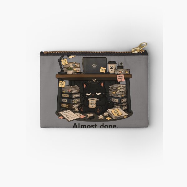Item preview, Almost Done Funny Black Cat Under Desk Tired Work Burnout designed and sold by ChubbyGoong.