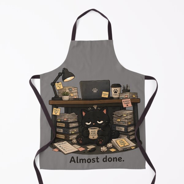 Item preview, Almost Done Funny Black Cat Under Desk Tired Work Burnout designed and sold by ChubbyGoong.