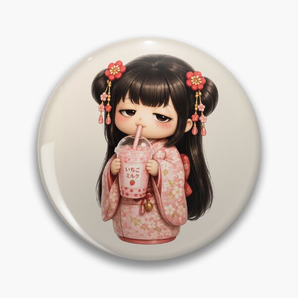 Item preview, Kokeshi Girl Drinking Ichigo Milk | Cute Japanese Strawberry Milk Art designed and sold by TheTrendsDesk.