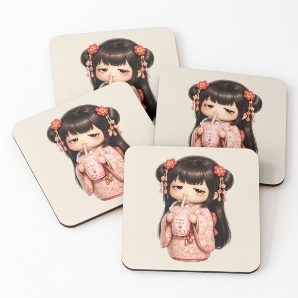 Item preview, Kokeshi Girl Drinking Ichigo Milk | Cute Japanese Strawberry Milk Art designed and sold by TheTrendsDesk.