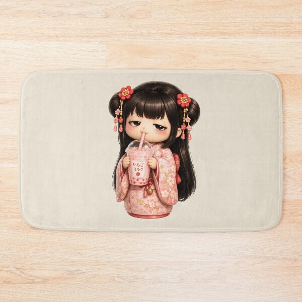 Item preview, Kokeshi Girl Drinking Ichigo Milk | Cute Japanese Strawberry Milk Art designed and sold by TheTrendsDesk.