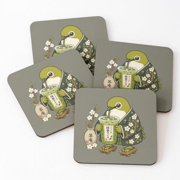 Item preview, Mejiro Bird Drinking Iced Matcha | Cute Japanese White-eye Art designed and sold by TheTrendsDesk.