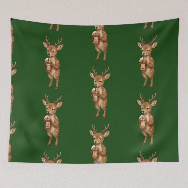 Item preview, Nara Deer Drinking Iced Tea | Cute Japanese Deer Café Art designed and sold by TheTrendsDesk.