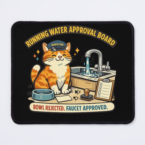 Item preview, Running Water Approval Board Cat Inspector designed and sold by Concrete Coffee Studio.