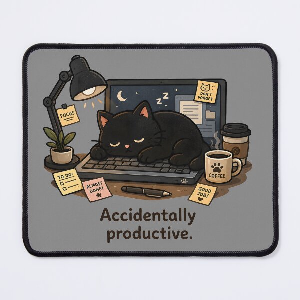 Item preview, Accidentally Productive Funny Sleeping Black Cat Laptop  designed and sold by ChubbyGoong.