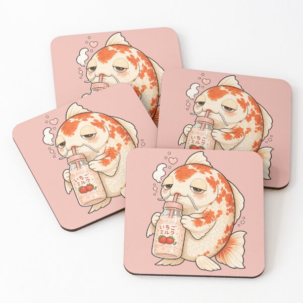 Item preview, Koi Fish Drinking Strawberry Milk | Japanese Koi Café Character designed and sold by TheTrendsDesk.