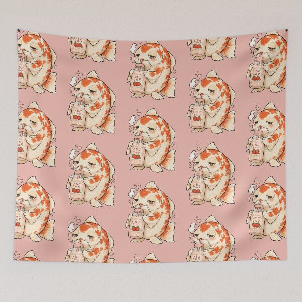 Item preview, Koi Fish Drinking Strawberry Milk | Japanese Koi Café Character designed and sold by TheTrendsDesk.