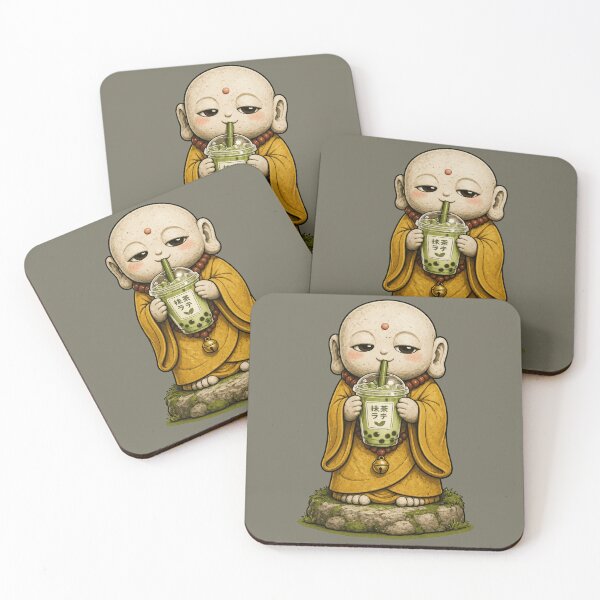 Item preview, Jizō Drinking Matcha Bubble Tea | Japanese Guardian Statue Café Art designed and sold by TheTrendsDesk.