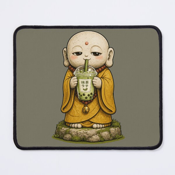 Item preview, Jizō Drinking Matcha Bubble Tea | Japanese Guardian Statue Café Art designed and sold by TheTrendsDesk.