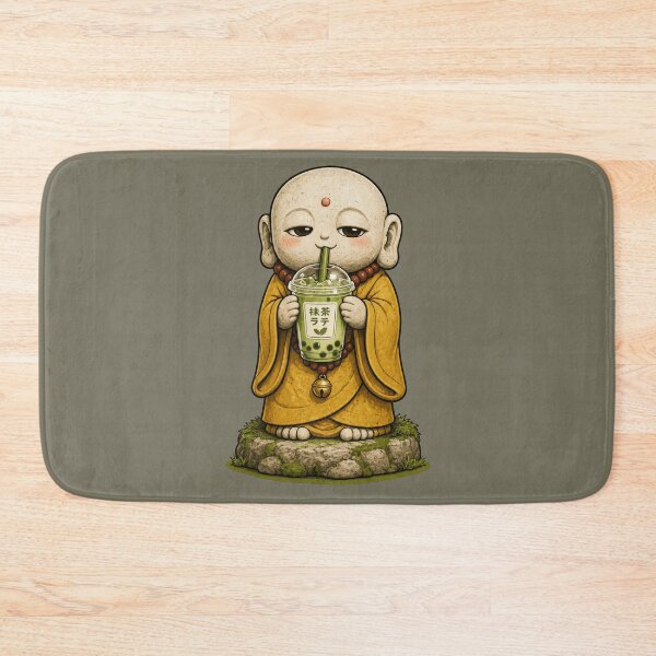 Item preview, Jizō Drinking Matcha Bubble Tea | Japanese Guardian Statue Café Art designed and sold by TheTrendsDesk.