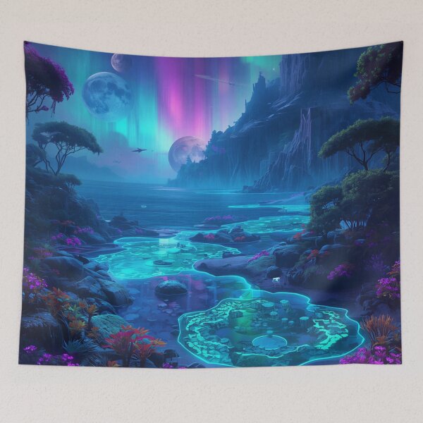 Item preview, Neon Twilight Ocean Alien Fantasy Landscape designed and sold by Luminous Wilds.
