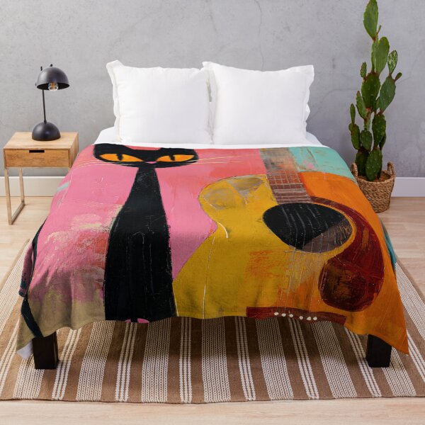 Item preview, Black Cat with Guitar - Whimsical Folk Art designed and sold by daila70.