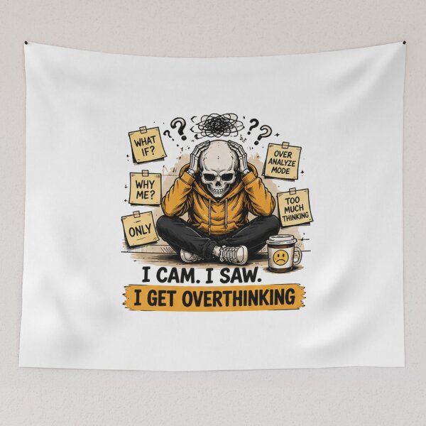 Item preview, I Came I Saw I Got Overthinking Skeleton Laptop Funny Gothic Meme Design designed and sold by Mystic & Celestial Art.