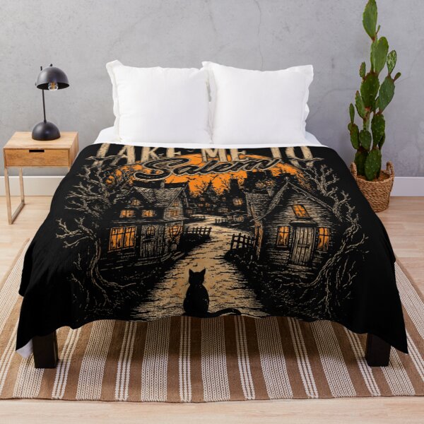 Item preview, Take Me to Salem Vintage Halloween Black Cat and Spooky Village designed and sold by DienesAngele.