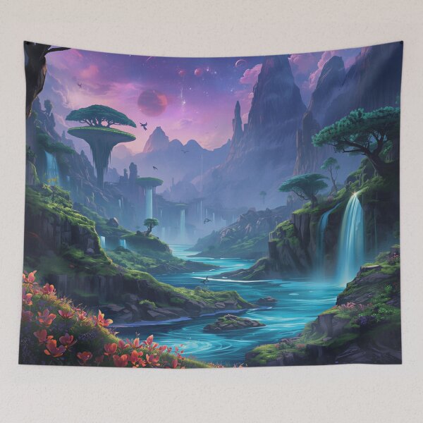 Item preview, Cosmic Waterfall Sanctuary Alien Landscape designed and sold by Luminous Wilds.
