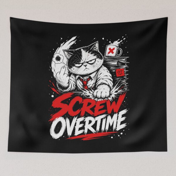 Item preview, Screw Overtime - Rebellious Cat Sketch designed and sold by VONJU.